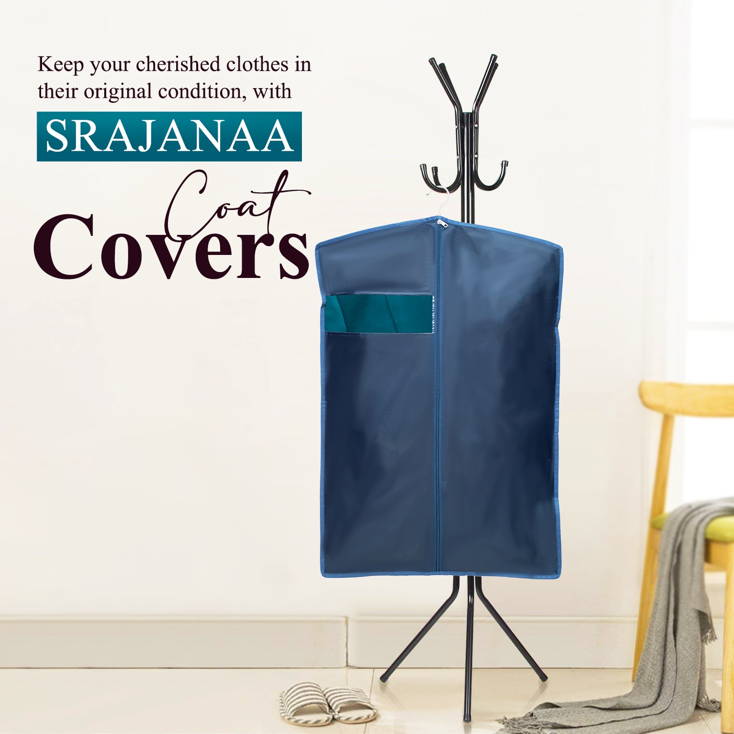High-Quality Blue Rexin Coat Cover with Window