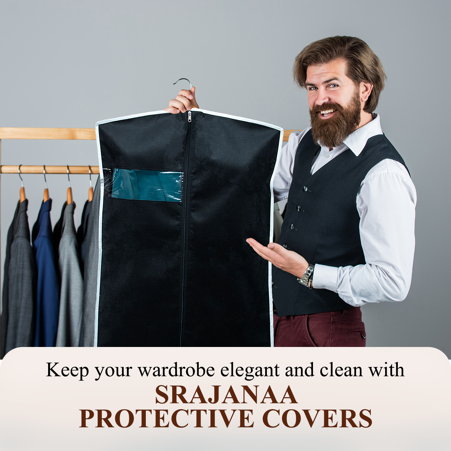 Black Rexin Coat Cover with PVC Window Design - Image 5