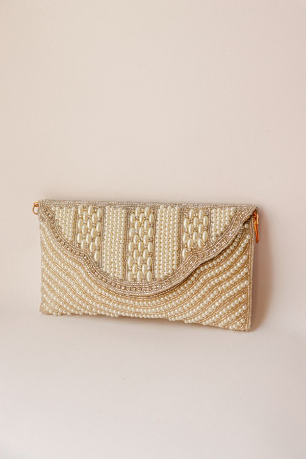 Luxury White Pearl Clutch Handbag for Parties