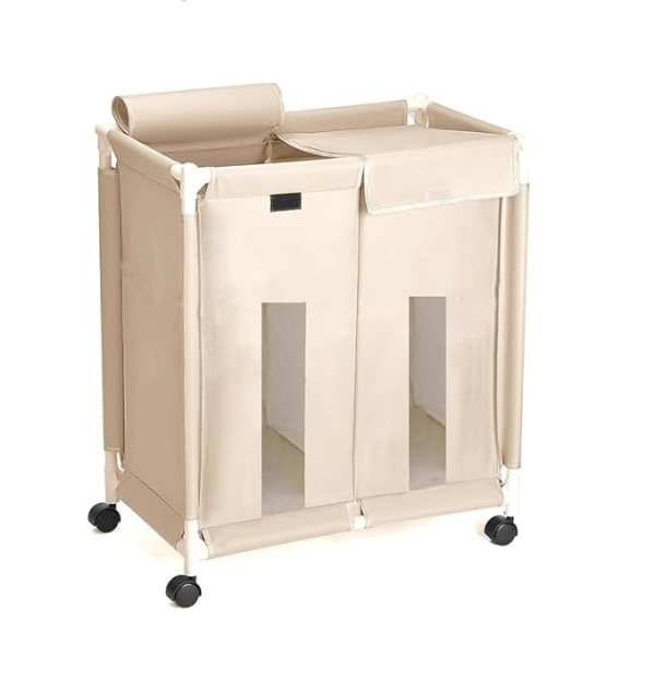2-Section Laundry Basket with Wheels